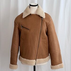 Madewell Oversized Shearling Motorcycle Jacket NWT XXS Acorn